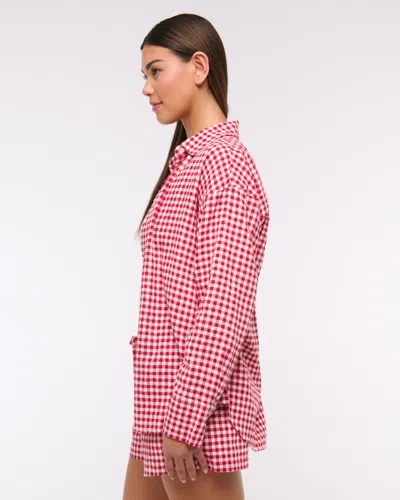 Abercrombie & Fitch Oversized Linen-blend Shirt In Red
