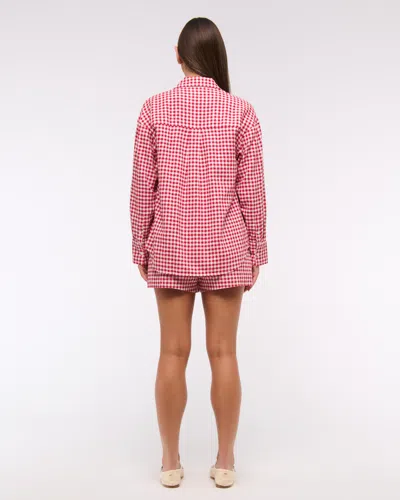 Abercrombie & Fitch Oversized Linen-blend Shirt In Red