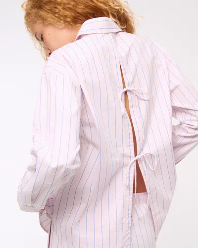 Abercrombie & Fitch Oversized Tie-back Poplin Shirt In Pink