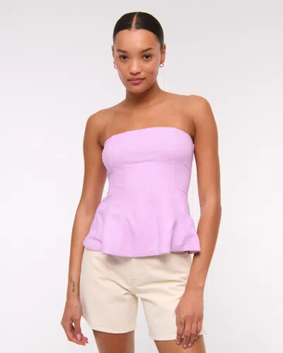 Abercrombie & Fitch Linen-blend Strapless Peplum Top In Purple