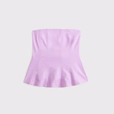 Abercrombie & Fitch Linen-blend Strapless Peplum Top In Purple