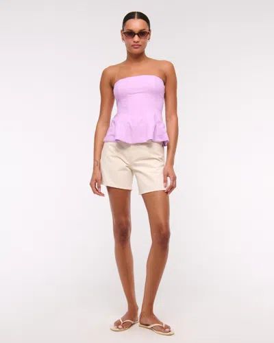 Abercrombie & Fitch Linen-blend Strapless Peplum Top In Purple