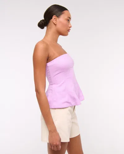 Abercrombie & Fitch Linen-blend Strapless Peplum Top In Purple