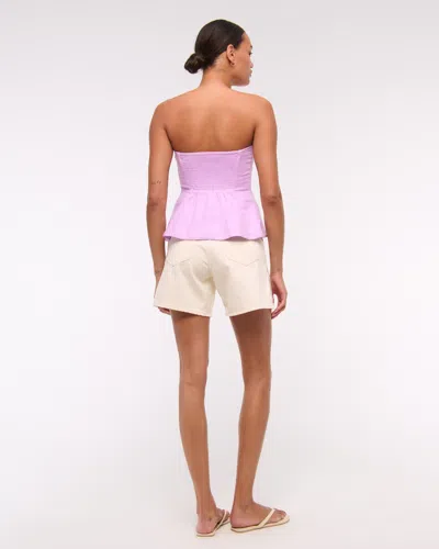Abercrombie & Fitch Linen-blend Strapless Peplum Top In Purple
