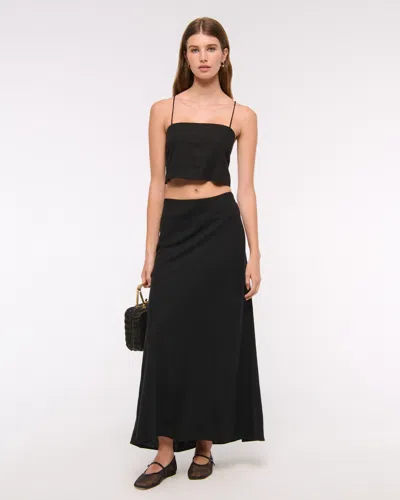 Abercrombie & Fitch Cropped Linen-blend Cami In Black