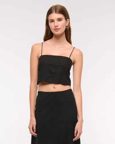 Abercrombie & Fitch Cropped Linen-blend Cami In Black