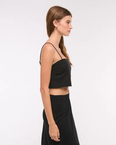 Abercrombie & Fitch Cropped Linen-blend Cami In Black