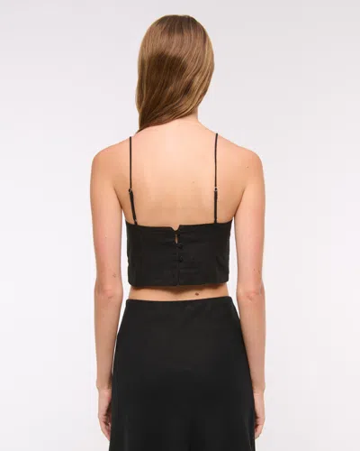 Abercrombie & Fitch Cropped Linen-blend Cami In Black