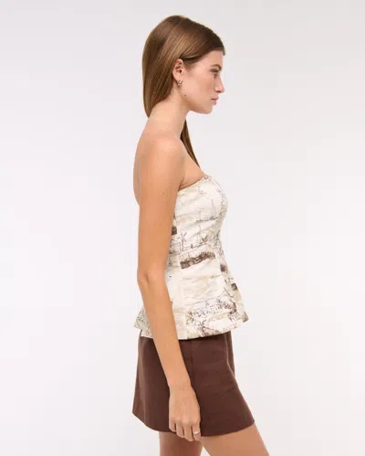 Abercrombie & Fitch Linen-blend Strapless Peplum Top In Brown