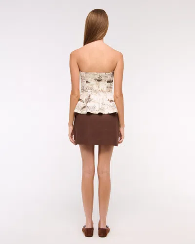 Abercrombie & Fitch Linen-blend Strapless Peplum Top In Brown