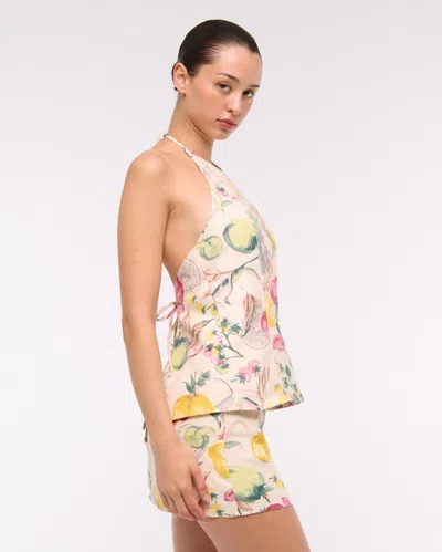 Abercrombie & Fitch Premium Linen Halter Top In Burgundy