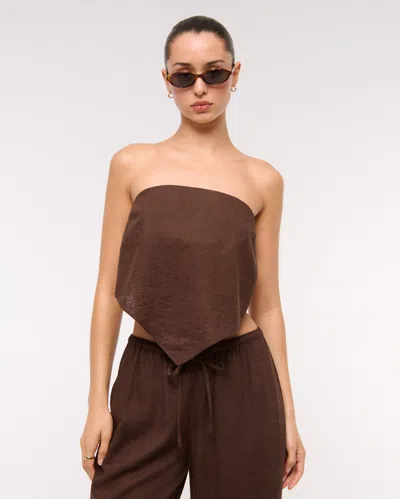Abercrombie & Fitch Linen-blend Strapless Scarf Top In Brown