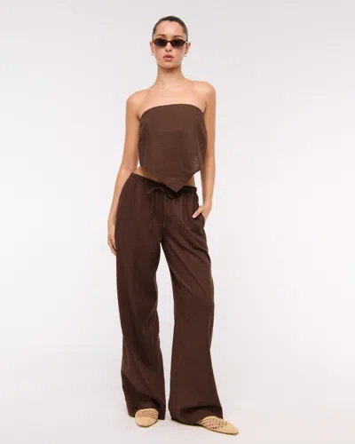 Abercrombie & Fitch Linen-blend Strapless Scarf Top In Brown