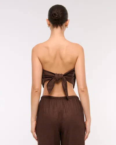 Abercrombie & Fitch Linen-blend Strapless Scarf Top In Brown