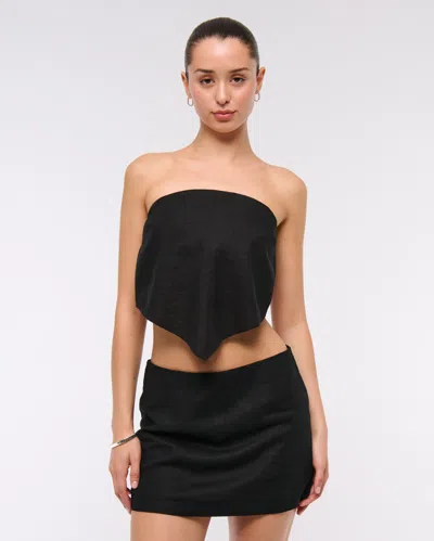 Abercrombie & Fitch Linen-blend Strapless Scarf Top In Black