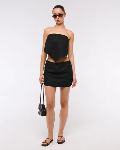 Abercrombie & Fitch Linen-blend Strapless Scarf Top In Black