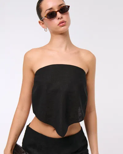 Abercrombie & Fitch Linen-blend Strapless Scarf Top In Black