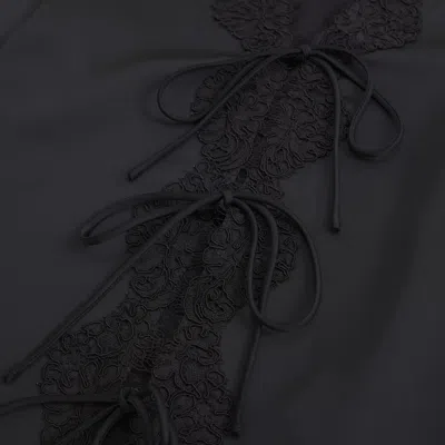 Abercrombie & Fitch Long-sleeve Lace-trim Tie-front Top In Black