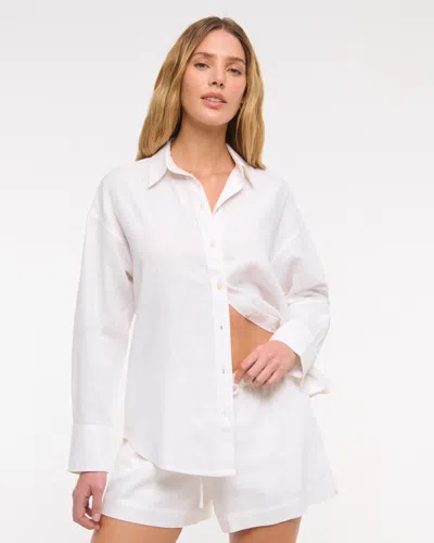 Abercrombie & Fitch Oversized Linen-blend Shirt In White