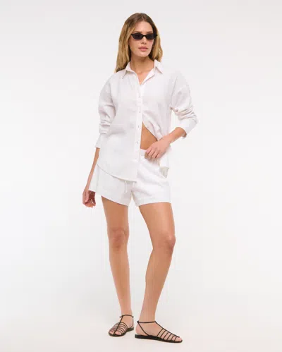 Abercrombie & Fitch Oversized Linen-blend Shirt In White