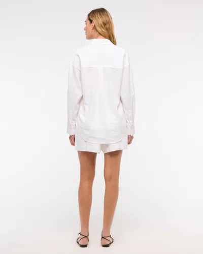 Abercrombie & Fitch Oversized Linen-blend Shirt In White
