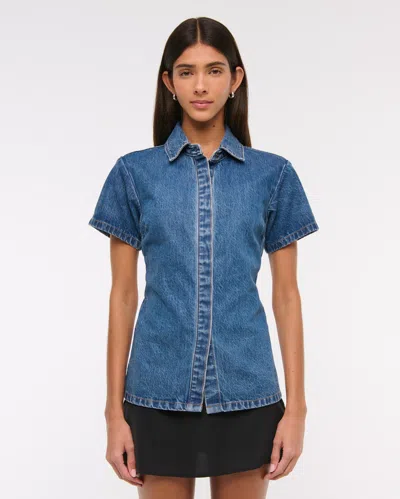 Abercrombie & Fitch Short-sleeve Denim Shirt In Blue