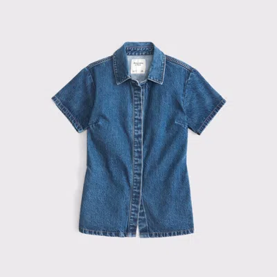 Abercrombie & Fitch Short-sleeve Denim Shirt In Blue