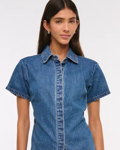 Abercrombie & Fitch Short-sleeve Denim Shirt In Blue