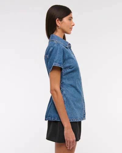 Abercrombie & Fitch Short-sleeve Denim Shirt In Blue