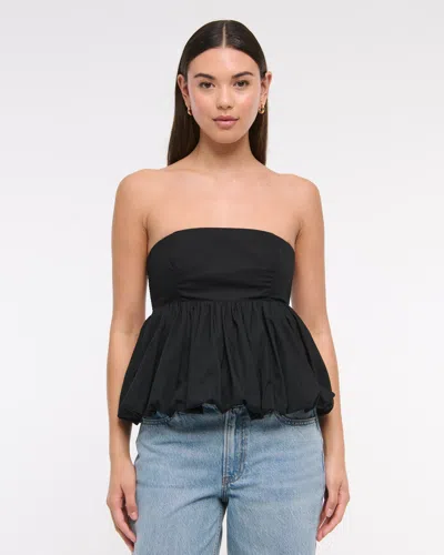 Abercrombie & Fitch Strapless Bubble Hem Top In Black