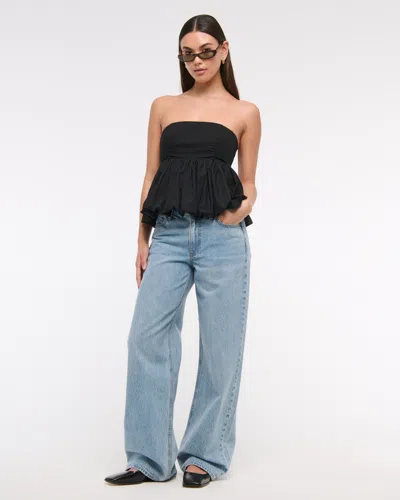 Abercrombie & Fitch Strapless Bubble Hem Top In Black