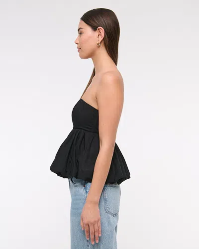 Abercrombie & Fitch Strapless Bubble Hem Top In Black