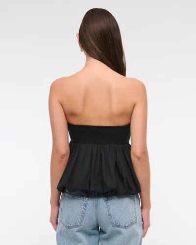 Abercrombie & Fitch Strapless Bubble Hem Top In Black