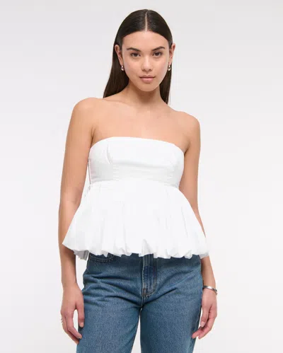 Abercrombie & Fitch Strapless Bubble Hem Top In White