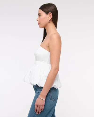 Abercrombie & Fitch Strapless Bubble Hem Top In White