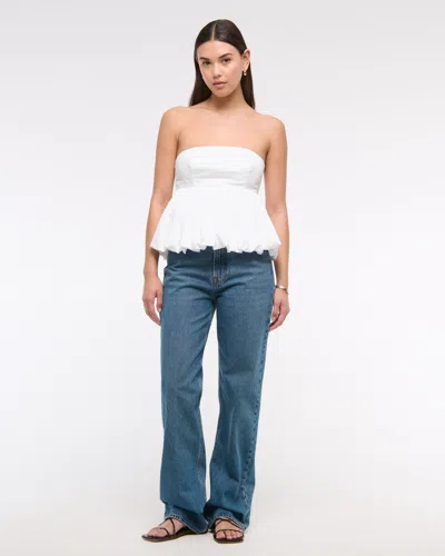 Abercrombie & Fitch Strapless Bubble Hem Top In White
