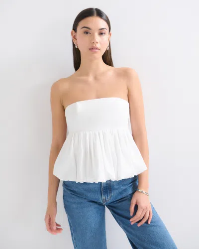 Abercrombie & Fitch Strapless Bubble Hem Top In White