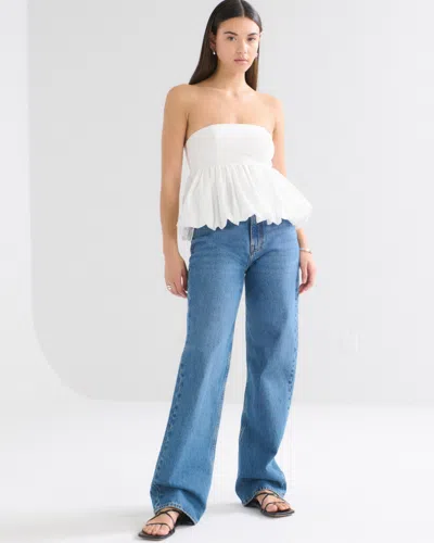 Abercrombie & Fitch Strapless Bubble Hem Top In White