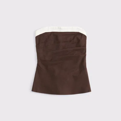 Abercrombie & Fitch Linen-blend Tube Top In Brown