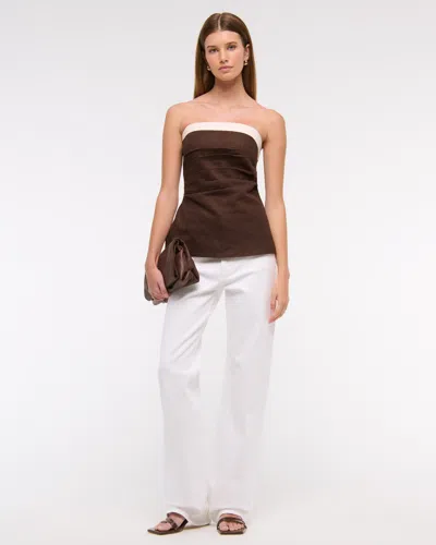 Abercrombie & Fitch Linen-blend Tube Top In Brown