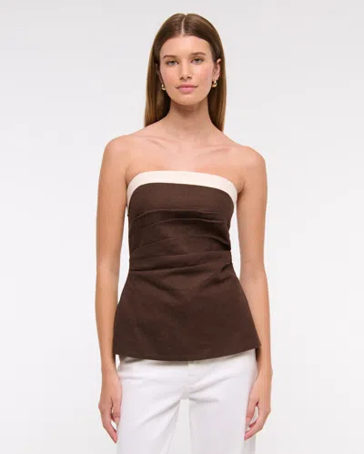 Abercrombie & Fitch Linen-blend Tube Top In Brown