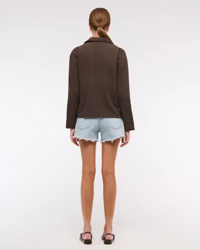 Abercrombie & Fitch Long-sleeve Oversized Tie-front Gauzy Shirt In Brown