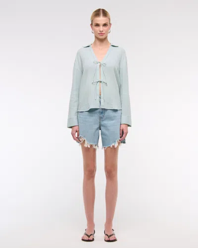 Abercrombie & Fitch Long-sleeve Oversized Tie-front Gauzy Shirt In Brown