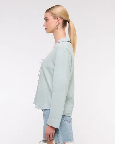 Abercrombie & Fitch Long-sleeve Oversized Tie-front Gauzy Shirt In Brown