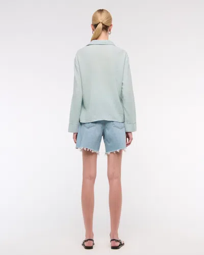 Abercrombie & Fitch Long-sleeve Oversized Tie-front Gauzy Shirt In Brown