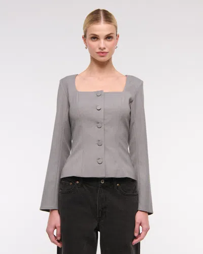 Abercrombie & Fitch Long-sleeve Squareneck Tailored Vest In Gray