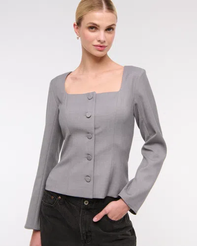 Abercrombie & Fitch Long-sleeve Squareneck Tailored Vest In Gray