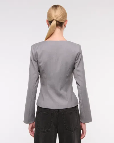 Abercrombie & Fitch Long-sleeve Squareneck Tailored Vest In Gray