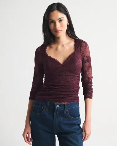 Abercrombie & Fitch A&f Zoe Bra-free Long-sleeve Lace Top In Burgundy