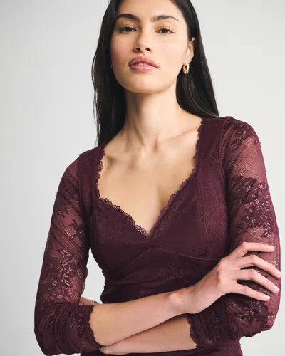 Abercrombie & Fitch A&f Zoe Bra-free Long-sleeve Lace Top In Burgundy